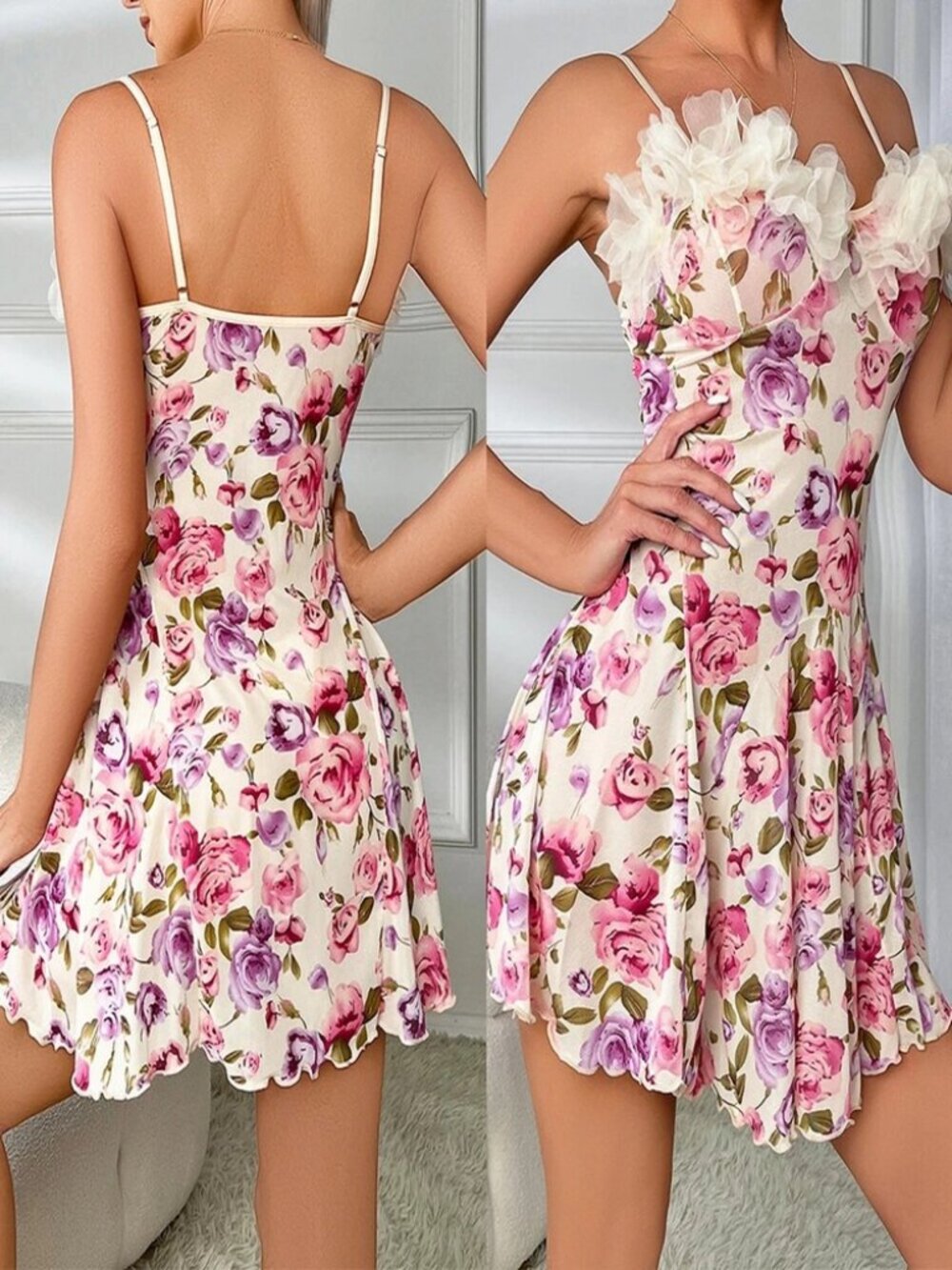 Women Sexy Lingerie Chemise Floral Babydoll Nightwear Sheer Sleepwear Dress